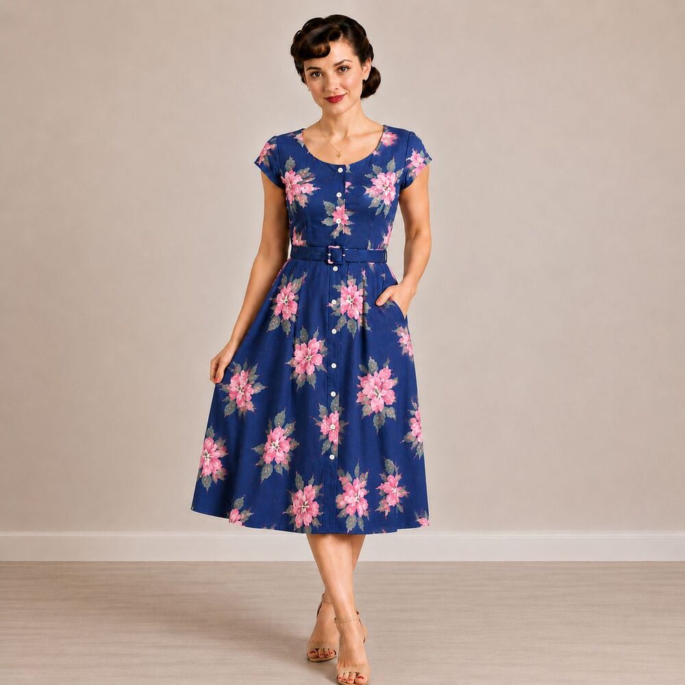 Vintage Carol Anderson Floral Midi Dress Petite 14 Fits 12 Pink Rose Cottagecore